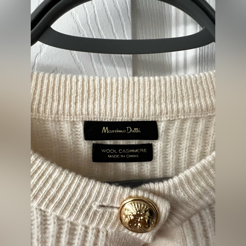 Cream Ribbed Cardigan with Button Front - Picture 6 of 6